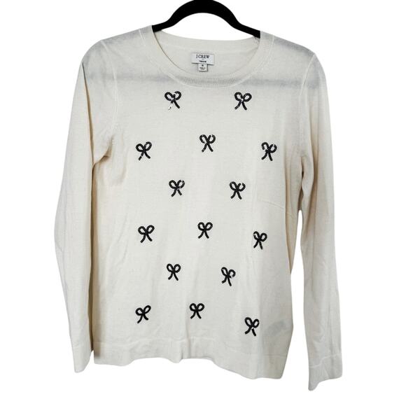 J.CREW TEDDIE IVORY SEQUIN BOW COQUETTE SWEATER LIGHTWEIGHT SZ S - Picture 1 of 5